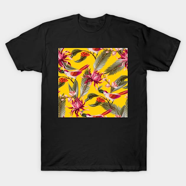 exotic bird yellow pattern T-Shirt by Hand-drawn